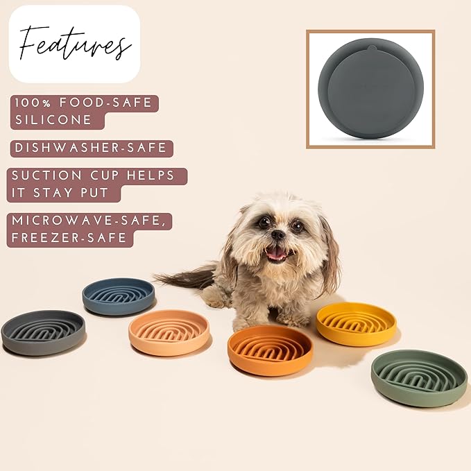 The Slowdown Bowl Silicone Slow Feeder for Cats & Kittens, Slow Eating Mealtime Solution with Lick Modern Mat Design, Reduces Gulping, Fits 1 Cup 6” Across x 1.25” Tall, Small-Terracotta