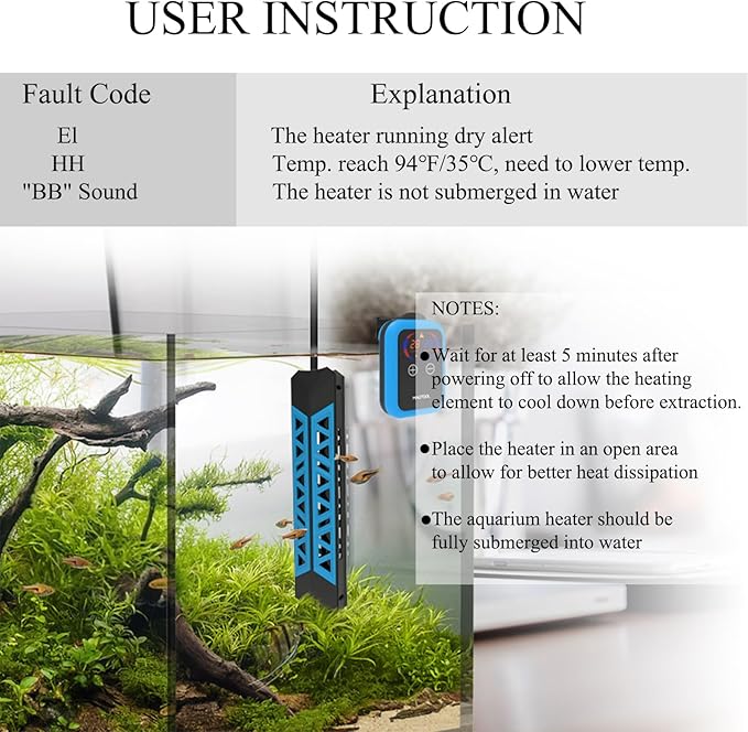ＭagTool Aquarium Heater, 100W-1200W Submersible Fish Tank Heater with Over-Temperature Protection and Automatic Power-Off Fish Heater with Digital LED Controller for Freshwater and Saltwater