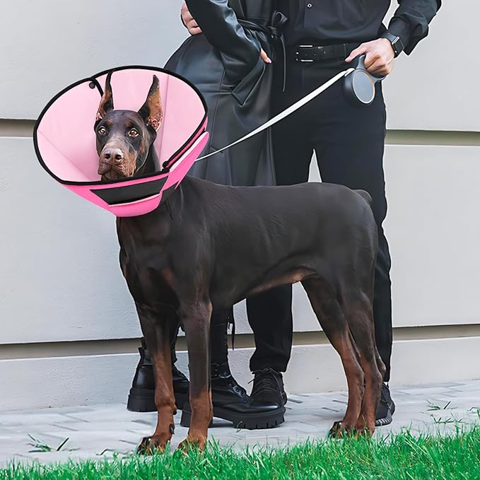 Large Dog Soft Cone Recovery Collar, Comfortable Dog Head Cone Collar for Large Dogs, Pet Surgery Cone Soft Neck Protector, Pink L