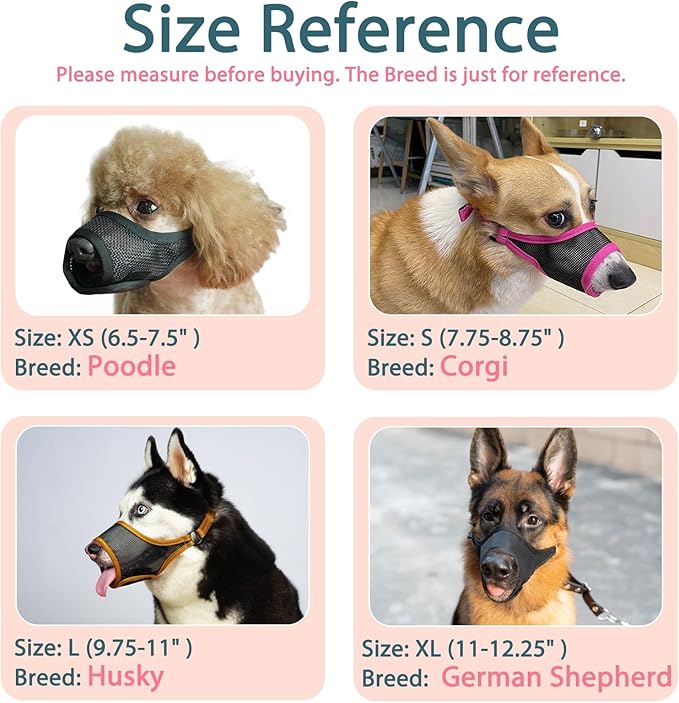 LUCKYPAW Dog Muzzle, Mesh Muzzle for Large Medium Small Dogs, Soft Mouth Guard for Biting Chewing, Breathable Mouth Guard with Adjustable Strap for Training(Brown, M(Snout:8.75"-9.5"))