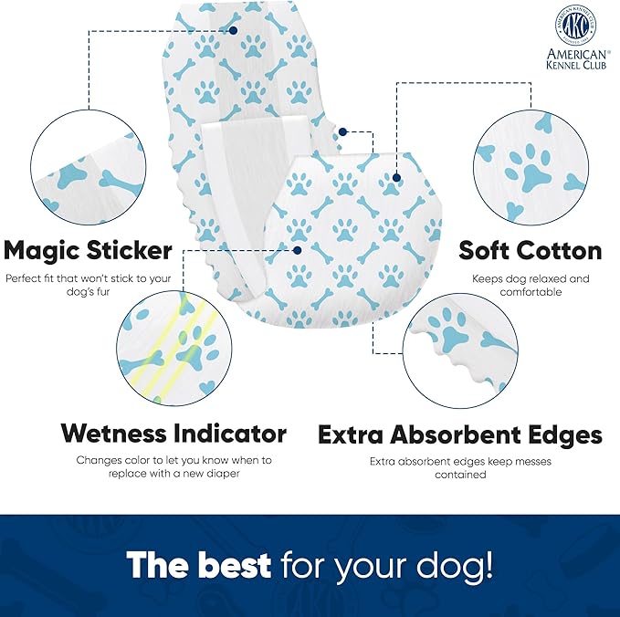 American Kennel Club Male Dog Wrap, Disposable Diapers with Wetness Indicator, Small, 50 Count