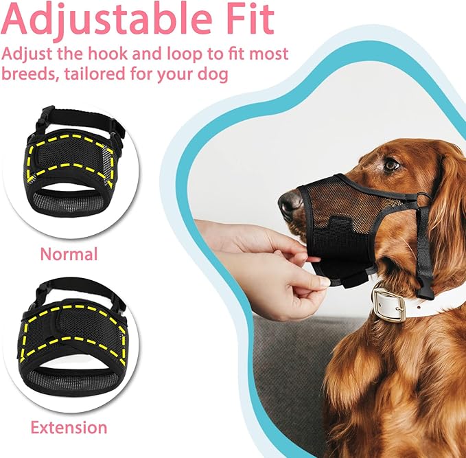 LUCKYPAW Dog Muzzle, Mesh Muzzle for Large Medium Small Dogs, Soft Mouth Guard for Biting Chewing, Breathable Mouth Guard with Adjustable Strap for Training(Black, L(Snout:9.75"-11"))