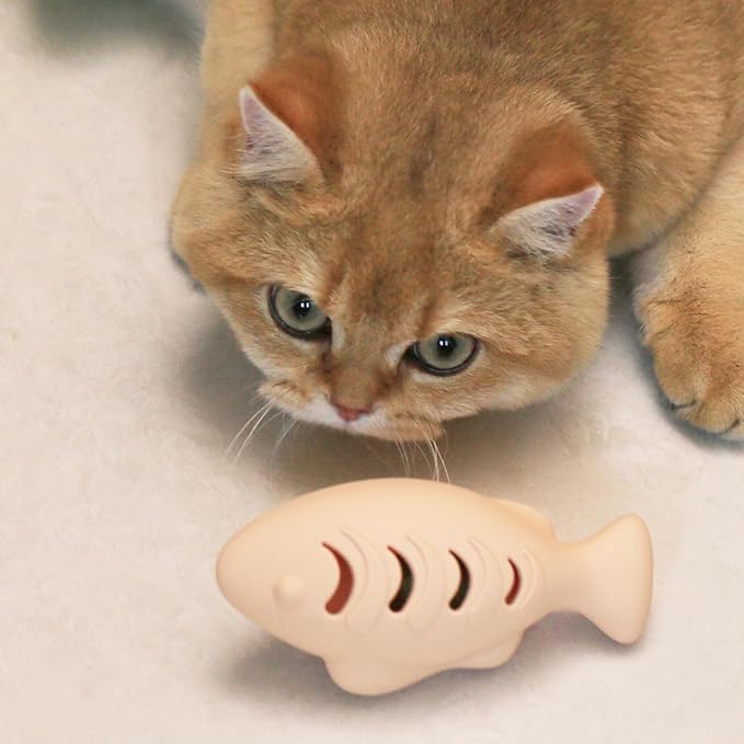 Cat Toys for Indoor Cats, Fish Shape Chew Catnip Toys for Teeth Clean, Food Grade Silicone Cat Enrichment Toy, Interactive Kitten Teething Toys with 1 Cat Nip Ball, Orange, 2 Pcs