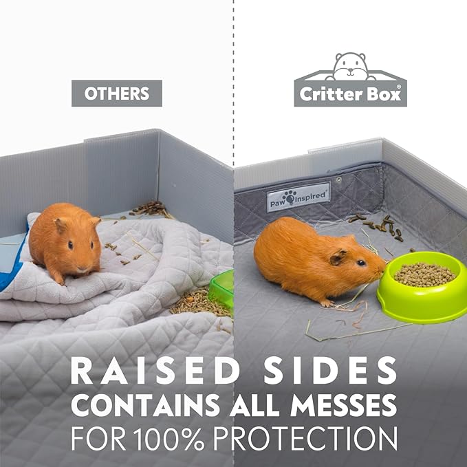 Paw Inspired Critter Box Washable Cage Liner, Reversible Fleece Bedding with Raised Sides for Guinea Pigs and Other Small Animals (C&C 2x3 (14" Grids), Gray/Blue)