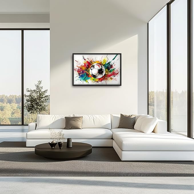 Extra Large Framed Soccer Wall Art,Oversized Colorful Graffiti Sport Ball Wall Decor Pictures for Living Room,Canvas Print Painting Modern Artwork Bedroom Office Bathroom Home Decor 36L x24W