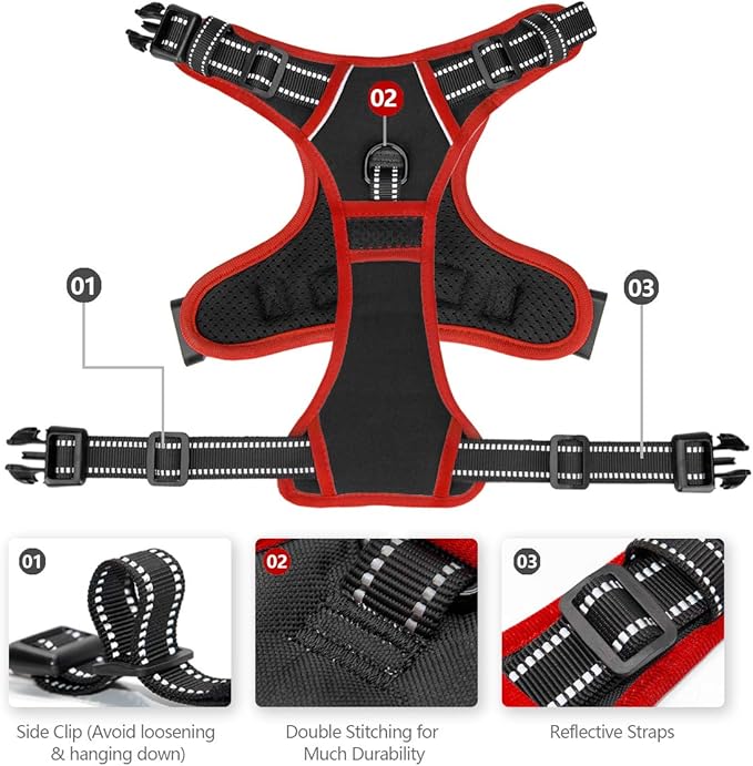 PHOEPET 2019 Upgraded No Pull Dog Harness, Reflective Adjustable Vest, with a Training Handle + 2 Metal Leash Hooks+ 3 Snap Buckles +4 Slide Buckles(M, Black)