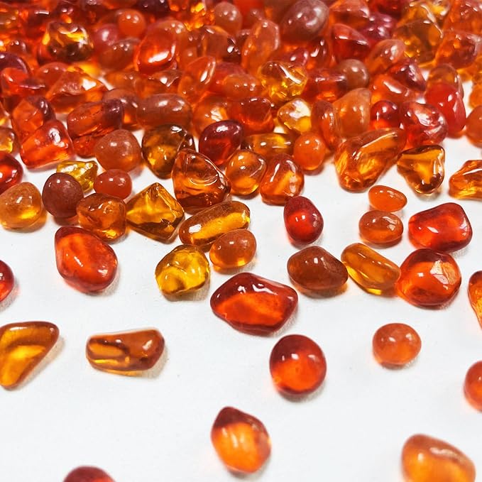 Glass Stones, 0.85LB/385g Orange Red Aquarium Gravel Rocks, Orange Red Pebbles for Fish Tank, Sea Glass for Vase Filler Craft