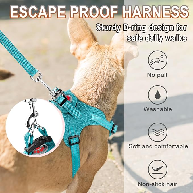 Dog Harness Step in Dog Vest Harness, Reflective Adjustable Puppy No Pull Harness Breathable Soft for Small and Medium Dogs Cats, Ocean Blue, S