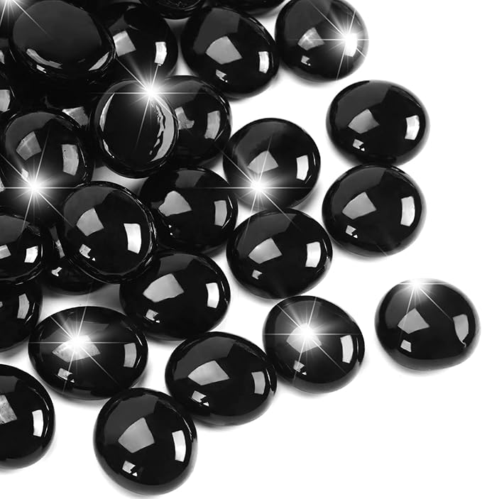2LB Black Flat Glass Marbles for Vases, Gemstone Beads Vase Filler Decorative Glass Pebbles for Fish Tank, DIY Crafts, Aquarium Decor Rocks