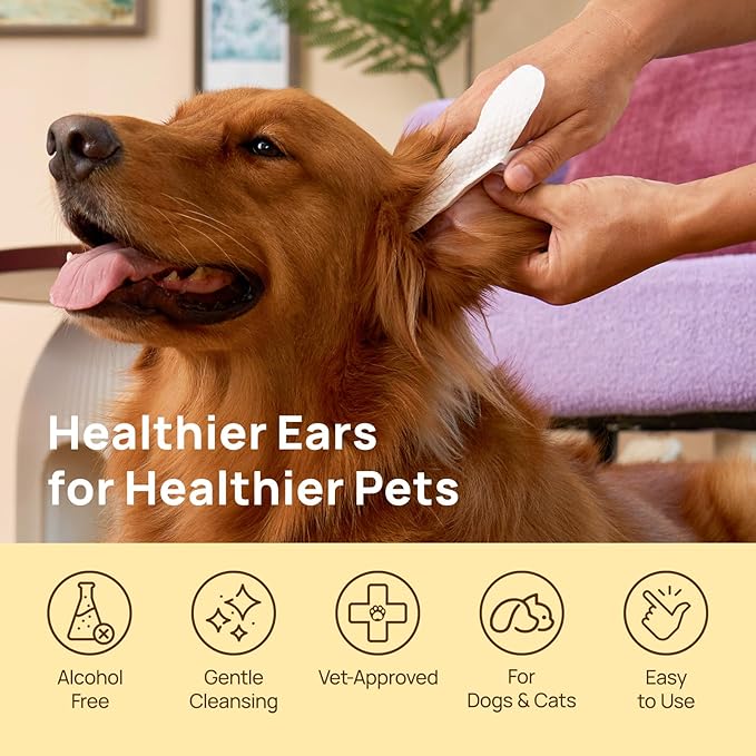 HICC PET Dog Ear Wipes Finger 100 Count Dog Ear Cleaner Wipes for Dogs & Cats, Dog Ear Infection Treatment to Relieve Ear Itching & Inflammation, Remove Ear Wax, Dirt, Smelly - Fresh Coconut Scent