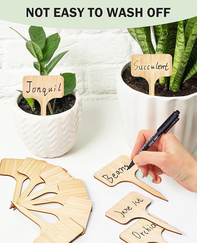 Homenote Bamboo Plant Labels 60Pcs Plant Tags for Seedlings T-Type Tags for Plants Outdoor Garden Markers Vegetable Seedling（2.36 * 4“