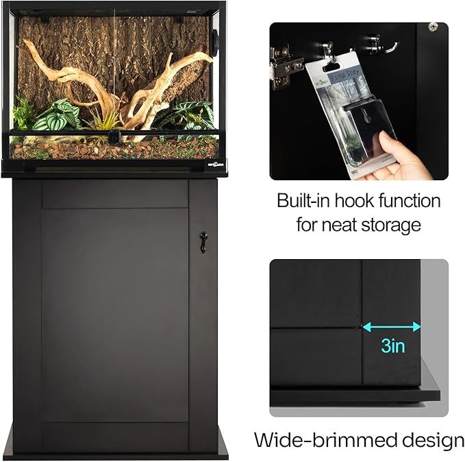 REPTIZOO Reptile Terrarium Stand Wooden Terrarium Cabinet with Storage and Adjustable Shelf, Reptile Tank Stand for 24”Wx18”D Terrarium, Aquarium Stand Fish Tank Stand (Stand Only)