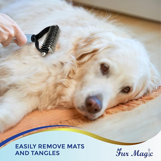 Medium Deshedding Tool & Dematting Comb – Grooming Brushes for Dogs, Cats, Horses – Reduce Shedding and Remove Knots, Mats and Loose Undercoat