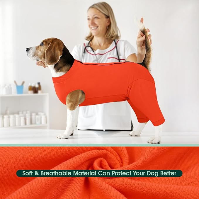 Kuoser Dog Recovery Suit for Rear Legs, Dog Surgical Suit with Pants Cover to Prevent Licking Wounds, Dog Onesie for Surgery Female Spay Male Neuter, Anti Licking Dog Recovery Leg Sleeve, Orange XL