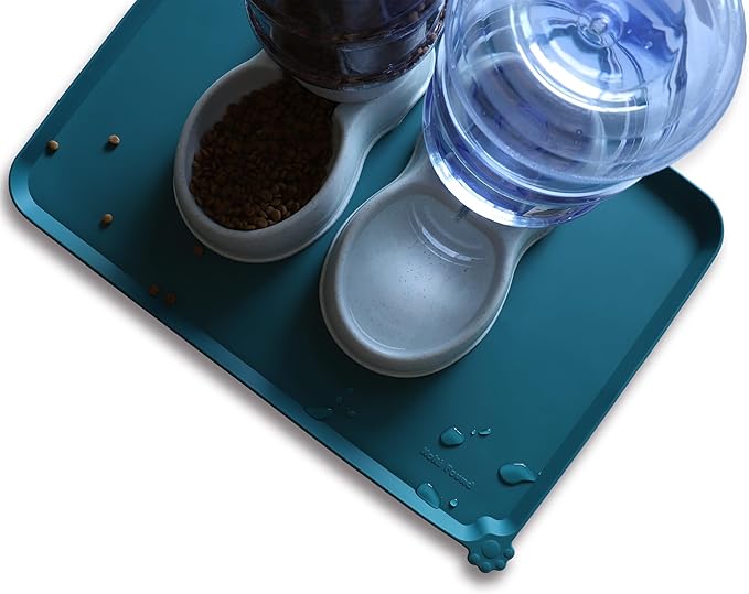 Hoki Found Large Silicone Pet Food Mats Tray - Non Slip Pet Dog Cat Bowl Mats Placemat - Dog Pet Cat Feeding Mat - Waterproof Dog Cat Food Mats -Pet Water Mats for Carpet - Sicilian Ocean