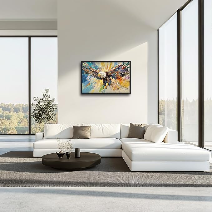 Framed Large Eagle Wall Art, Oversized Bald Wall Decor for Living Room, Colorful Wildlife Animal Canvas Painting Pictures Modern Artwork Home Decoration for Living Room Bedroom Office 36"x24"