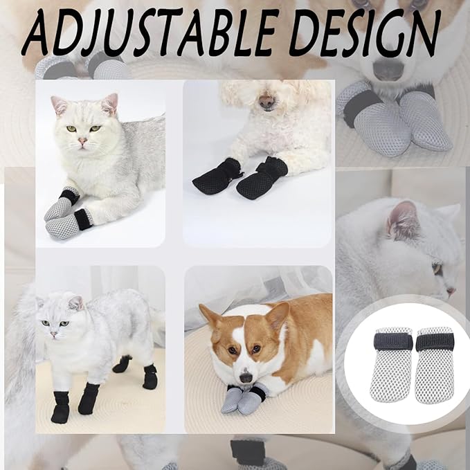 4 Pcs Cat Scratch Cover for Nursing Rehabilitation Boots Adjustable Bath Bath Gloves，to Prevent Scratching Suitable for Bathing, Feeding and Nail Trimming of Cats