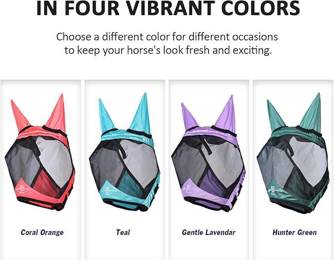 Harrison Howard Pro Luminous Horse Half Face Fly Mask Large Eye Space with Ears UV Protection for Horse Gentle Lavendar XL