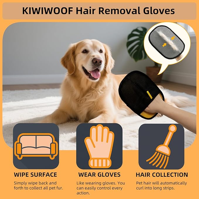 Electrostatic Pet Hair Removal Gloves for Cats&Dogs,2025 New Upgraded Reusable Quick De-Shedding Grooming Gloves,Animal Fur Remover Tool for Couch,Carpet,Furniture,Car Seat,Clothing,Curtain 1PcsYellow