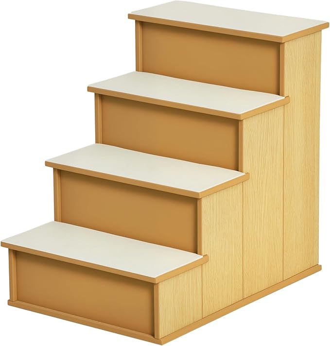PawHut Pet Stairs, Small Pet Steps with Cushioned Removable Covering for Dogs and Cats Up to 22 Lbs., Natural