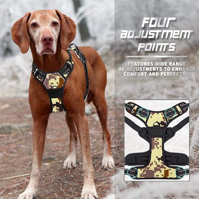 BARKBAY No Pull Dog Harness Front Clip Heavy Duty Reflective Easy Control Handle for Large Dog Walking(Desert camo,XL)