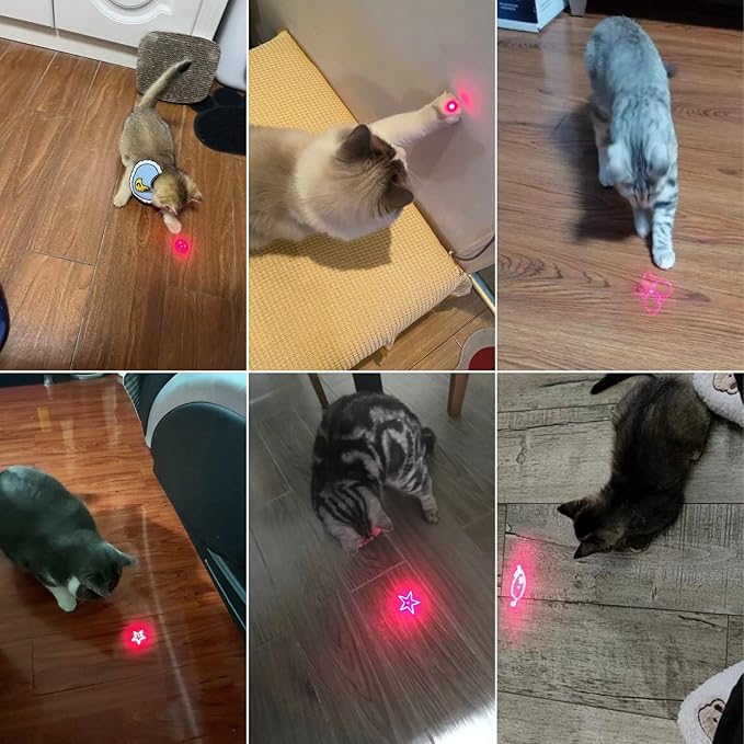 Cat Laser Toys, 2 in 1 Laser Pointer Cat Toys,Internative Cat Toys for Indoor Cats,3+5 Light Modes Cat Wand Toy, Retractable Cat Feather Toys, Long Range Kitten Toys,USB Rechargeable (Blue)