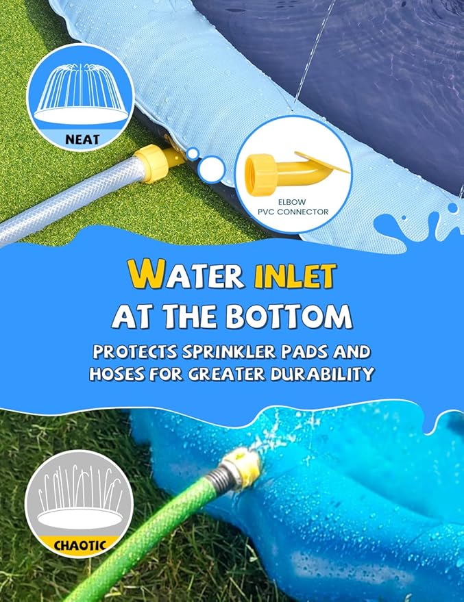 VISTOP Non-Slip Splash Pad for Kids and Dog, Thicken Sprinkler Pool Summer Outdoor Water Toys - Fun Backyard Fountain Play Mat for Baby Girls Boys Children or Pet Dog (87 inch, Blue&Blue)