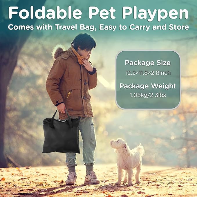 Foldable Pet Kitten Playpen, Waterproof Portable Pet Cat Dog Playpen Kennel Tent for Small Dog Cat, Removable Shade Cover, Come with Free Carrying Case, Indoor Outdoor Use for Small Animals, BlackTeal