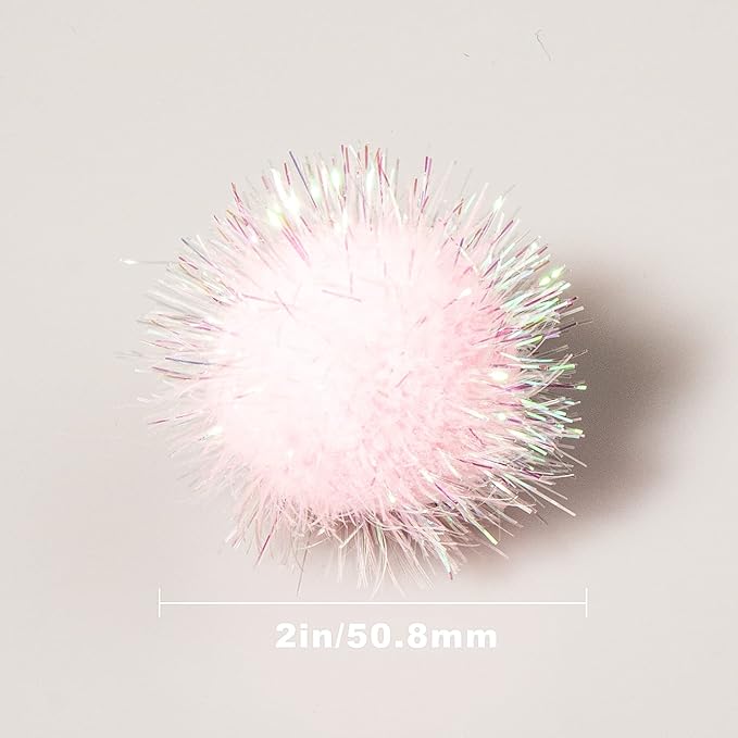 VAPKER 30 Pcs Cat Ball Toys Sparkle Balls Extra Large 2 Inch Cat's Favorite Chase Glitter Ball Glitter Tinsel Pom Poms Balls Light Pink Color