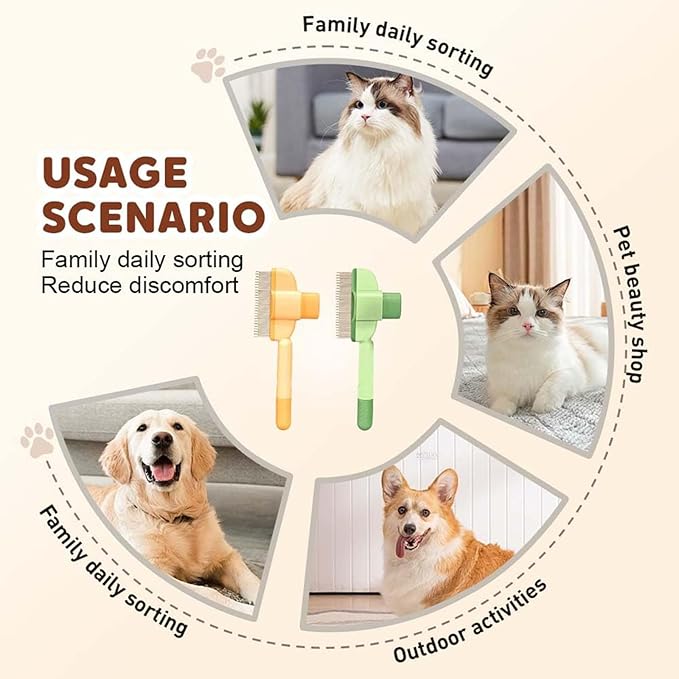 Zen Brush for Cats, Zenbrush Cat Comb, Self Cleaning Pet Comb Grooming Brush, Catdogcomb Pet Grooming for Massaging and Cleaning Shedding Hair (Yellow)