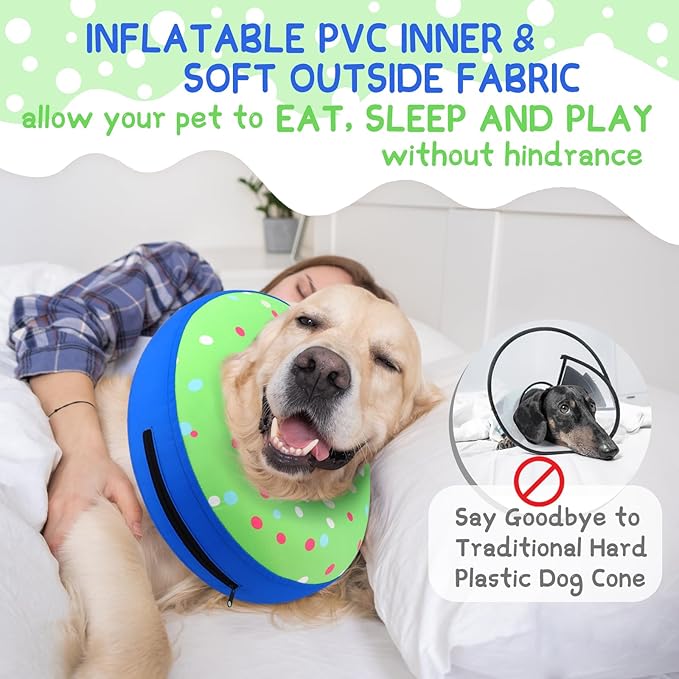 Supet Inflatable Dog Cone Collar for Large Medium Small Dogs, Soft Cone Collar for Dogs Cats, ECollar Doggie Neck Donut Dog Cone Alternative After Surgery