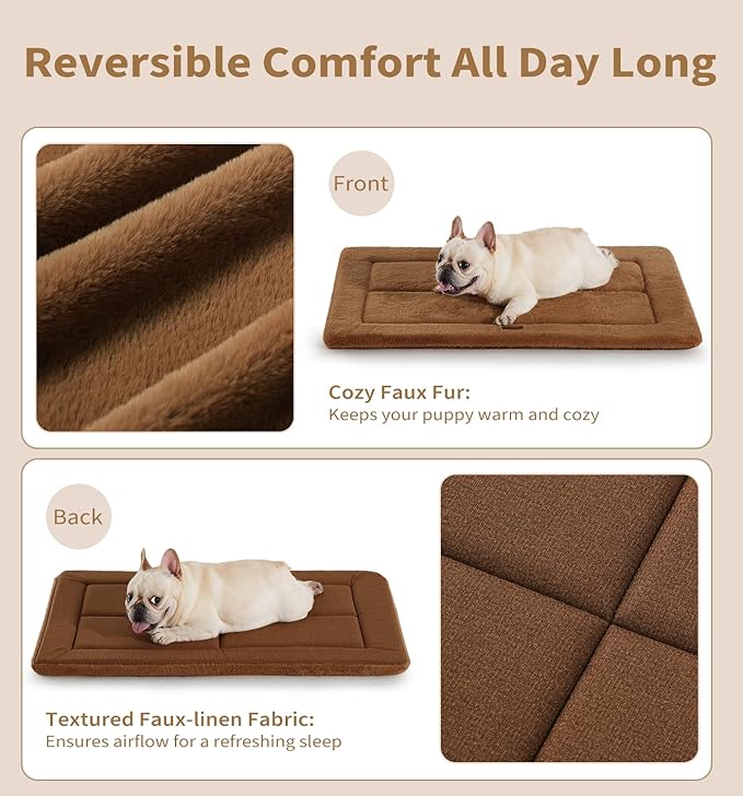 Made4Pets Dog Crate Pad Bed for Large Dogs, Washable & Reversible, Anti-Slip Kennel Mat for Cozy Sleeping, Soft Fluffy Dog Bed for Indoor & Outdoor Use, 41"x29", Brown