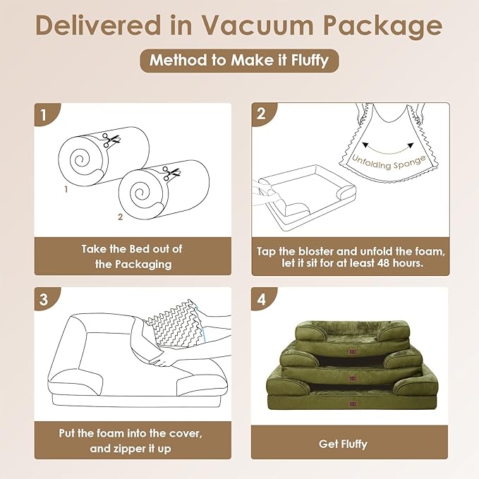 EHEYCIGA Orthopedic XL Dog Beds, Waterproof Memory Foam Dog Bed for Extra Large Dogs, Non-Slip Bottom and Egg-Crate Foam Big Pet Couch Bed with Washable Removable Cover, Olive Green