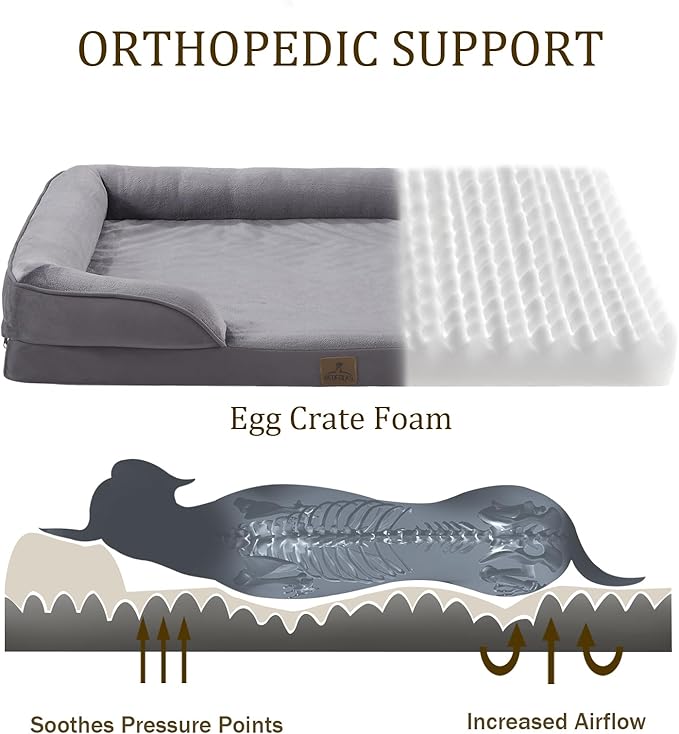 Bedfolks Orthopedic Dog Bed XL, Waterproof Dog Sofa Bed for Extra Large Dogs, Egg Foam Pet Couch Bed with Removable Washable Cover and Nonslip Bottom, Dark Grey
