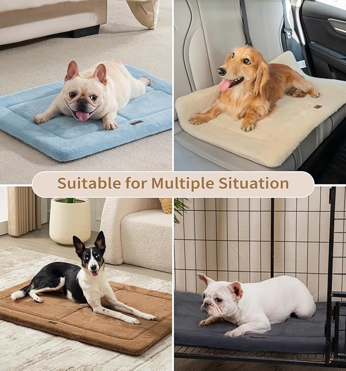 Made4Pets Dog Crate Pad Bed for Medium Large Dogs, Washable & Reversible, Anti-Slip Kennel Mat for Cozy Sleeping, Soft Fluffy Dog Bed for Indoor & Outdoor Use, 35"x23", Brown