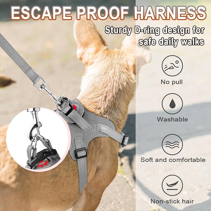 Dog Harness Step in Dog Vest Harness, Reflective Adjustable Puppy No Pull Harness Breathable Soft for Small and Medium Dogs Cats, Grey, XS