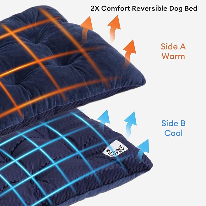 FUNNY FUZZY 2 in 1 Dog Bed Crate Pad Mat, Washable Reversible Pet Floor Mats,Fluffy Kennel Pad for Small Large Sized Dog,Indoor Cats,Sleeping Mattress, 29.9" × 18.9", Midnight Blue