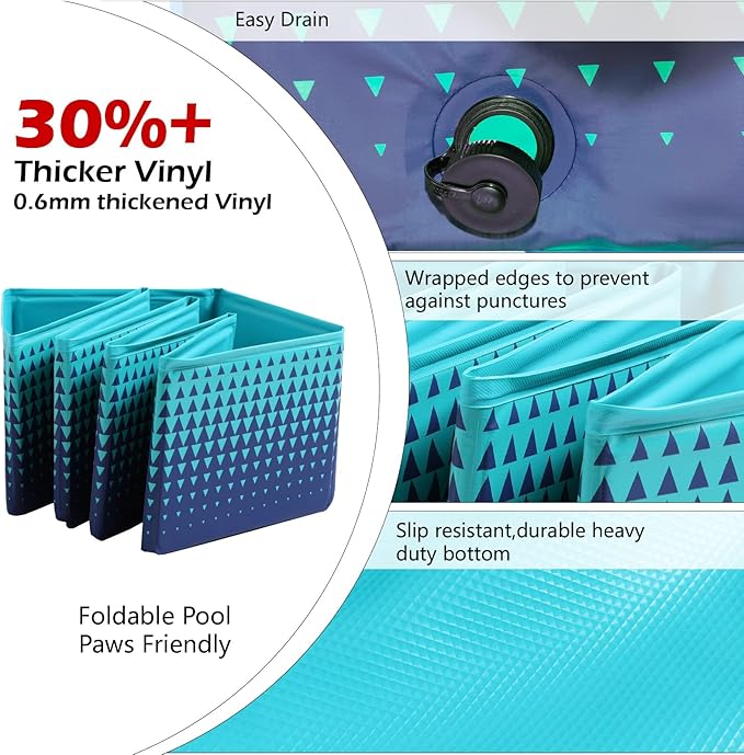 Jasonwell Foldable Dog Kiddie Pool - Hard Plastic Kids Paddling Pool Toddler Baby Swimming Pools for Backyard Collapsible Whelping Box Pet Doggie Cats Wading Pools Bathtub for Puppy Large Dogs 63In