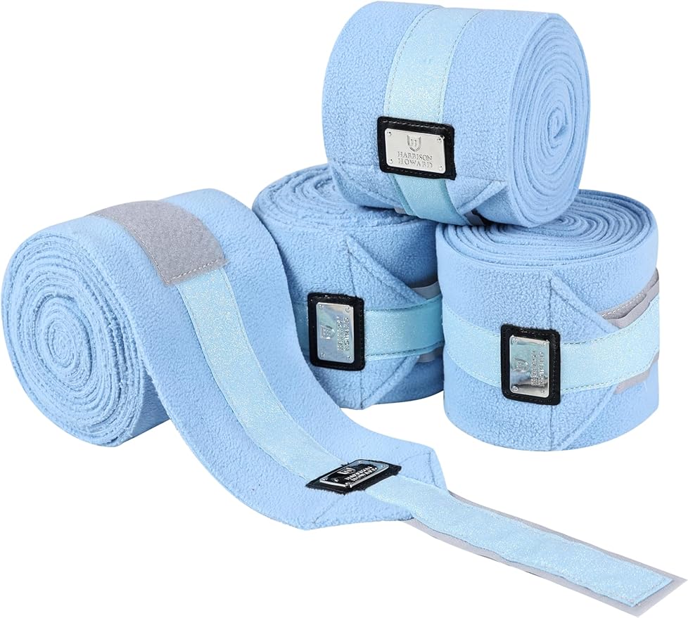 Harrison Howard Horse Polo Wraps Upgrade with Bling Leg Wraps for Horses 4-Pack Fleece Leg Wraps Stable Supplies Ice Blue M