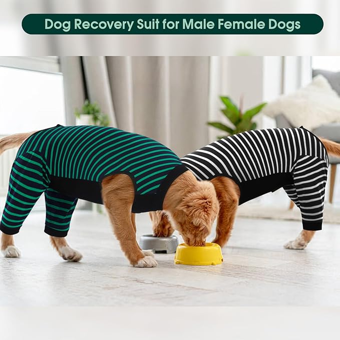 Kuoser Dog Recovery Suit, Anti Licking Dogs Rear Leg Sleeve, Abdominal Dog Surgical Suit with Pants Cover Protect Wounds, Dogs Elbow Protector Soft Pet Surgery Onesie Cone Alternative, Green 3XL