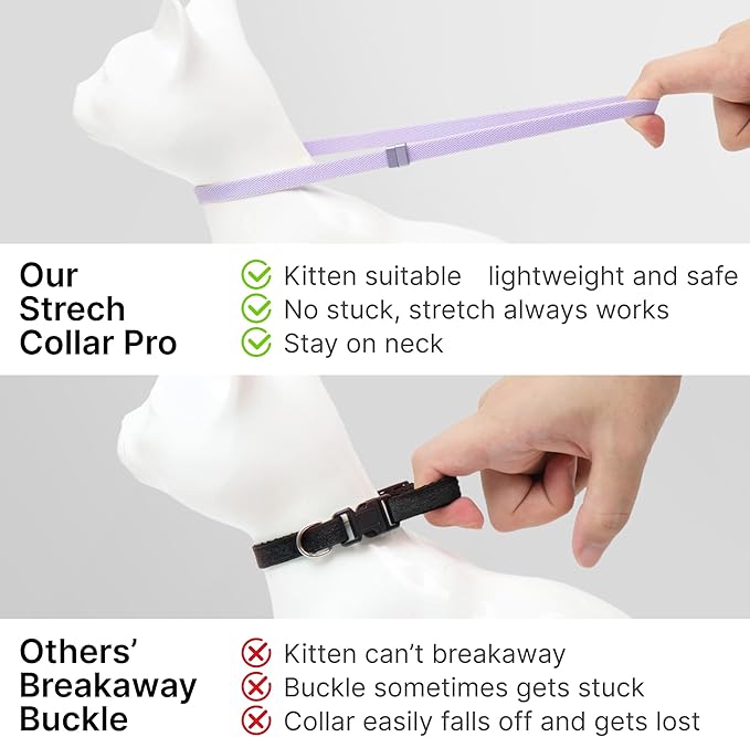 Safety Cat Collar Pro, Lightweight Elastic Release Non Breakaway Cat Collar Adjustable with Snap Fastener for Kitten All Small Large Cats, US IDA Gold Award (Monet Purple, S 5.9-11.8")