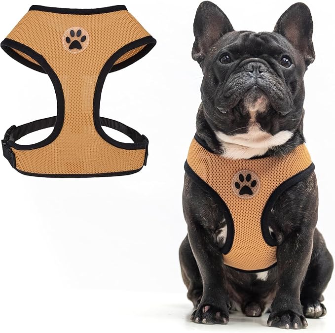 BINGPET No Pull Dog Harness,Soft Mesh Breathable All Weather Vest Harness,Safety Protection Design Durable Adjustable Step-in Easy Walk Dog Harness for Small Medium Large Dogs(Beige,L)