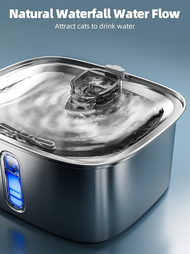 Dog Water Fountain for Large Dogs, 9L/2.4Gal Stainless Steel Dog Fountain with Water Level Window & Filtration, Automatic Pet Water Bowl Dispenser Indoor, Super Quiet for Multi-Pet