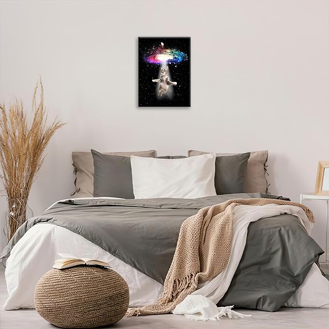 Funny Cat Wall Art Canvas Galaxy Wall Decor Prints Framed Painting Animal Pictures Gifts Artwork for Bathroom Living Dining Kitchen 12"x16"
