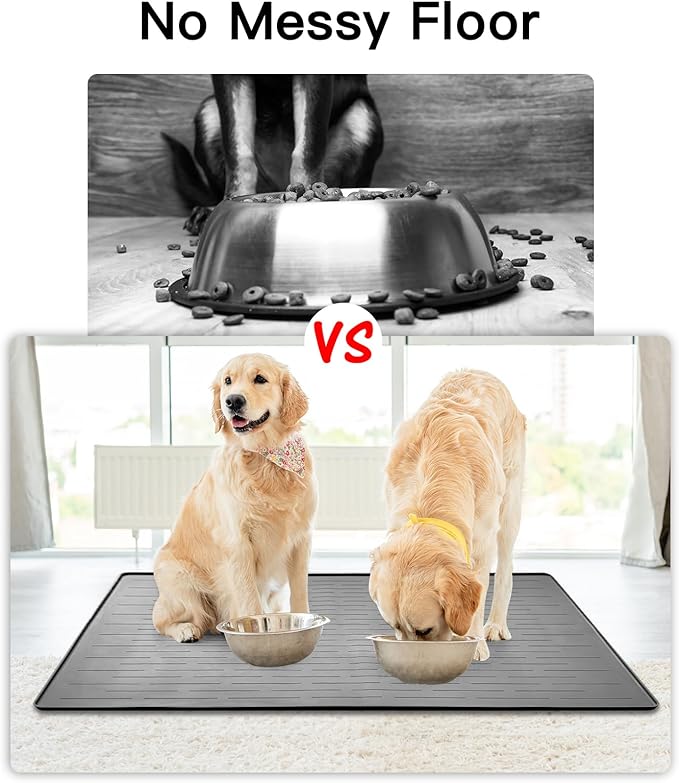 48" x 32" Largest Pet Food Mat, XXXL Silicone Dog Mats for Food and Water, Nonslip Pet Feeding Mats for Floors,Dog Cat Bowl Mat with Raised Edges, Dark Green