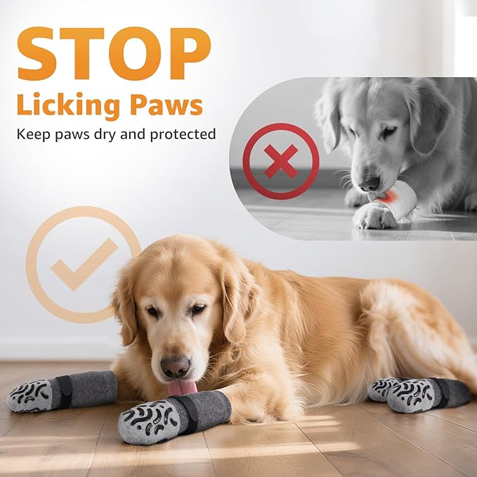 Double Sides Non-Slip Dog Socks to Prevent Licking Paws - Strong Traction for Hardwood Floors, Senior Dogs, Paw Protector, Dog Socks with Grippers X-Small