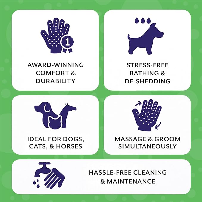H HandsOn Pet Grooming Gloves - Patented #1 Ranked, Award Winning Shedding, Bathing, & Hair Remover Gloves - Gentle Brush for Cats, Dogs, and Horses (Black, X-Large)