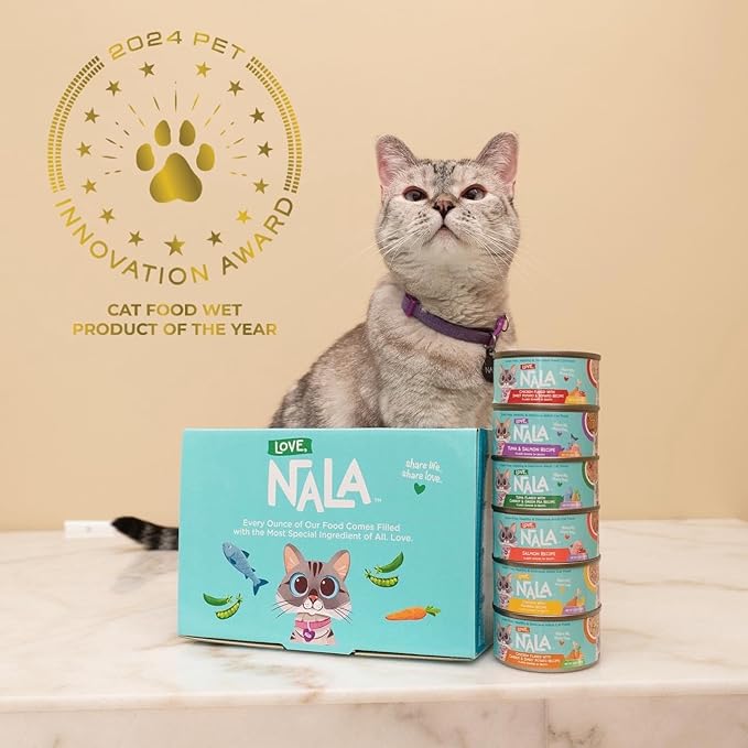 LOVE, NALA - FLAKED Fish & Chicken Variety Pack - 24 Pack- Natural Adult Cat Wet Food - Grain Free, Non-GMO, Lean Protein, Omega 3, Digestive Fiber, Added Minerals & Vitamins