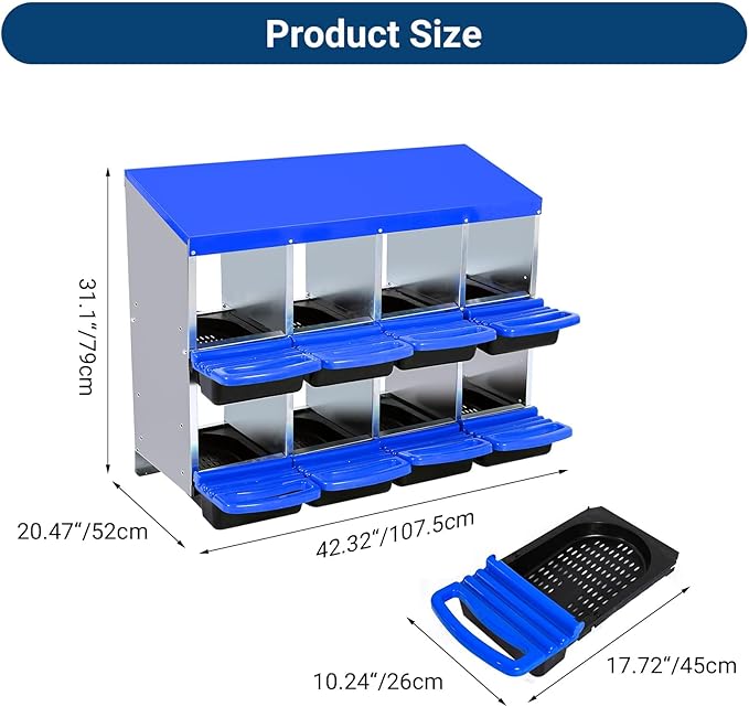 Chicken Nesting Box, 8 Hole 2 Layer Hen Nest Boxes, Roll Away Eggs Laying Boxes,Cleanable Pull Out Hen Roosting Boxes