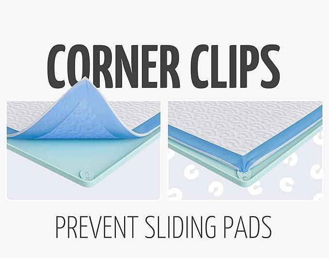 TidyFriend 2 Pk Pee Pad Holder Tray for 30” x 23” Pee Pads with Corner Lock Holes, Raised Edges, Non-Spill, Easy to Clean Silicone Dog Potty Tray Holder, For Indoor Floor Protection (Turquoise)